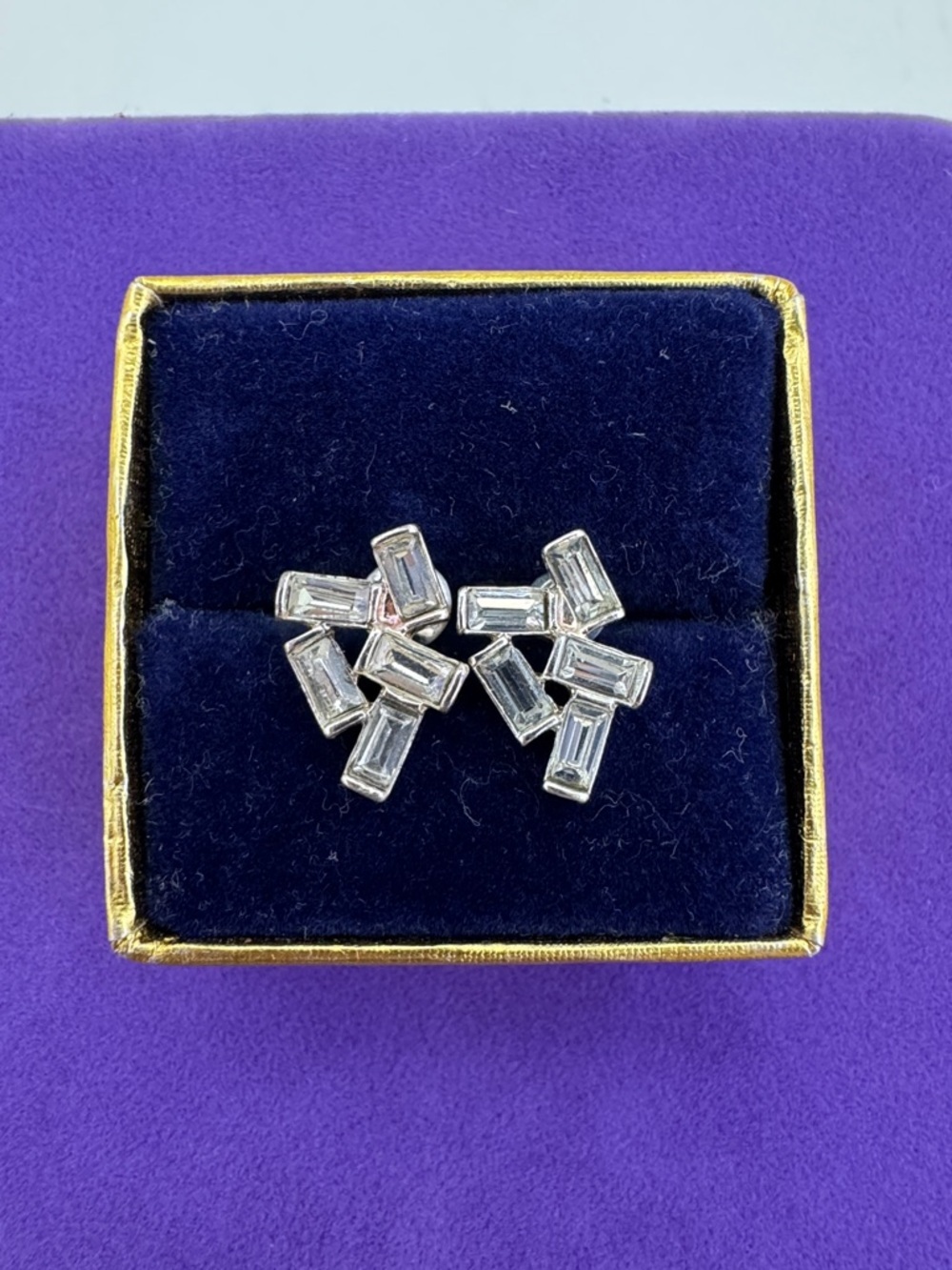 💛 Silver Tone Clear Crystal Geometric Cluster Stud Earrings